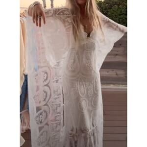Jen's Pirate Booty Ivory Swan Song Lace Wing Maxi Dress Wedding Sz Small NWT